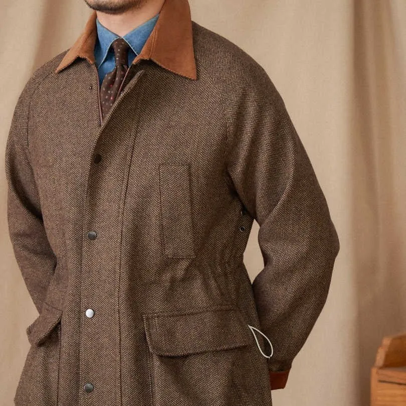 Woolen Safari Jacket All-Matching Stitching Warm Retro Coat